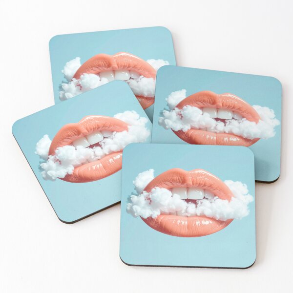 Item preview, Surreal Pink Glossy Lips Floating In Clouds Dreamy Lip Art designed and sold by OksArtStudio.