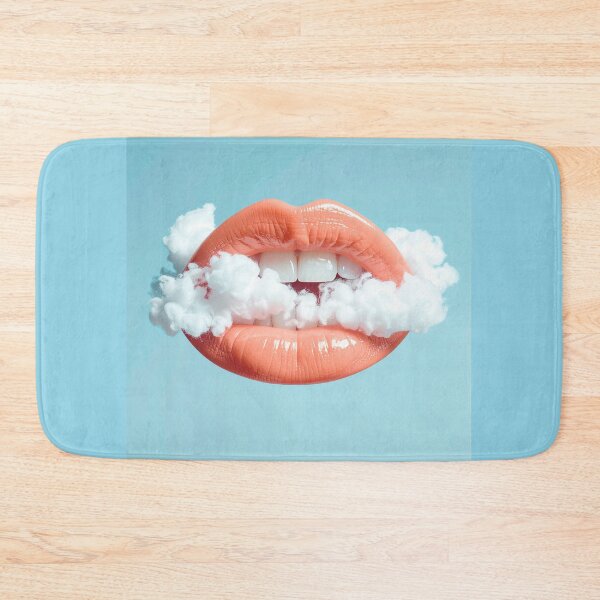 Item preview, Surreal Pink Glossy Lips Floating In Clouds Dreamy Lip Art designed and sold by OksArtStudio.