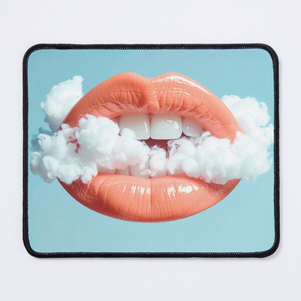 Item preview, Surreal Pink Glossy Lips Floating In Clouds Dreamy Lip Art designed and sold by OksArtStudio.