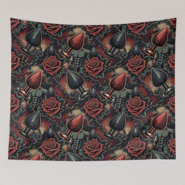 Item preview, Gothic Rose and Mace Dark Romance Pattern – Tattoo Style designed and sold by ZhivanCrimson.