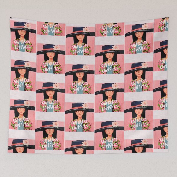 Item preview, God Bless Cowgirls Black Hat Boho Cowgirl Magnolia Flower Pink Art designed and sold by TinaSalazar.