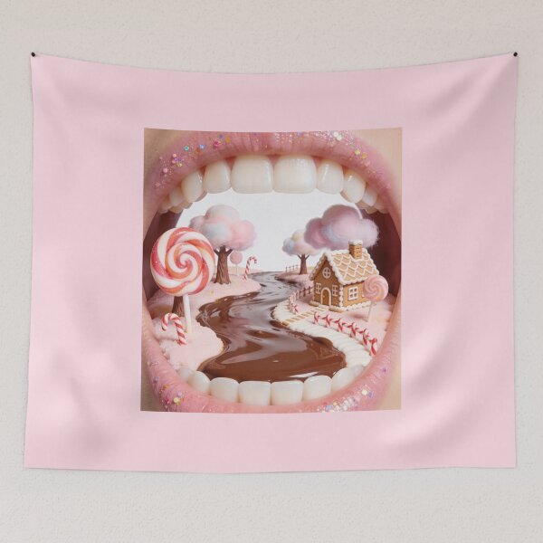Item preview, Surreal Candyland Inside Mouth Gingerbread House Sweet Lip Art designed and sold by OksArtStudio.