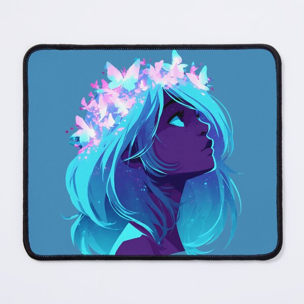 Item preview, Mystical Butterfly Woman with Cosmic Blue Hair and Pink Flowers PNG designed and sold by MythicMood.