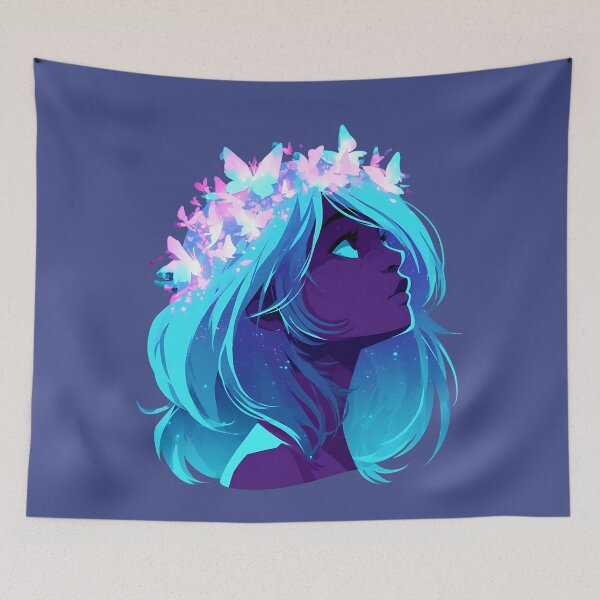 Item preview, Mystical Butterfly Woman with Cosmic Blue Hair and Pink Flowers PNG designed and sold by MythicMood.