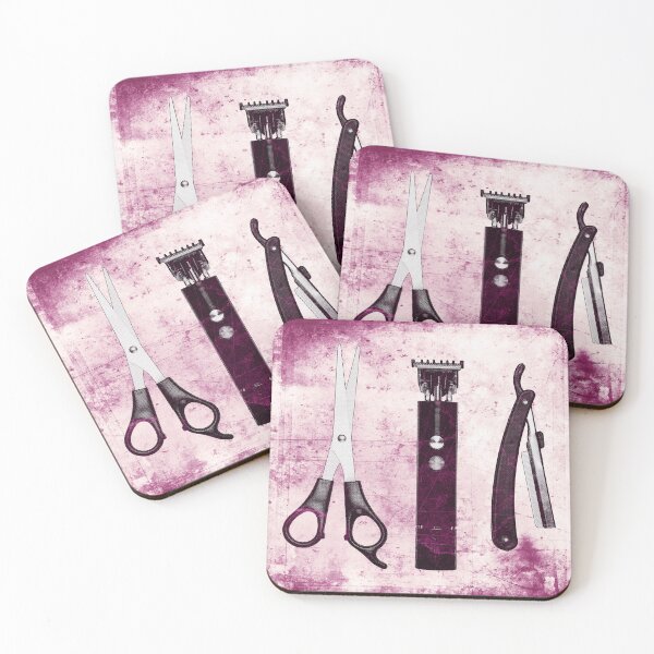 Item preview, Pink-tinted Vintage Barber Tools Shears Clipper and Razor designed and sold by Ghoul Enterprises.