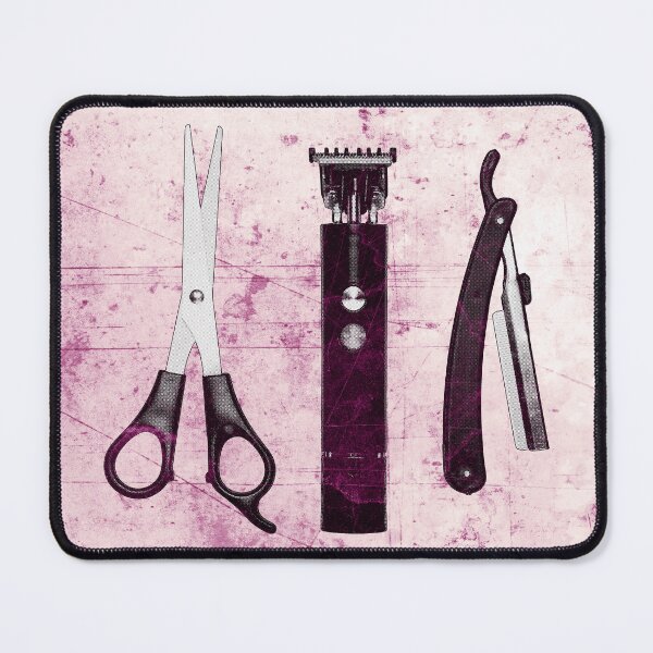 Item preview, Pink-tinted Vintage Barber Tools Shears Clipper and Razor designed and sold by Ghoul Enterprises.