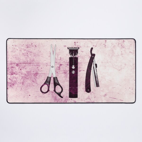 Item preview, Pink-tinted Vintage Barber Tools Shears Clipper and Razor designed and sold by Ghoul Enterprises.