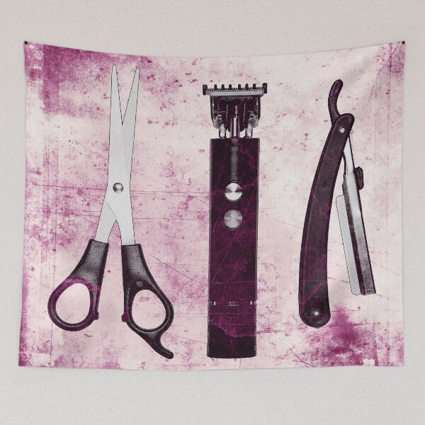 Item preview, Pink-tinted Vintage Barber Tools Shears Clipper and Razor designed and sold by Ghoul Enterprises.