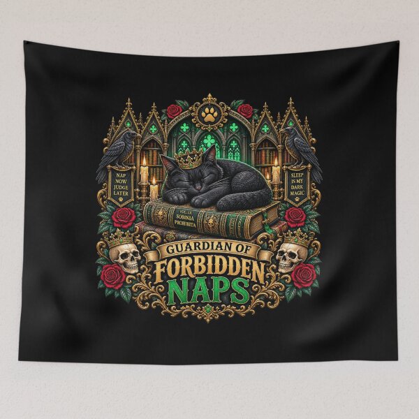 Item preview, Guardian of Forbidden Naps Gothic Black Cat designed and sold by TheInkRaven.