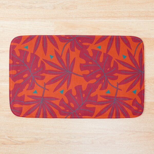 Item preview, Tropical Leaves Monstera Leaf Seamless Repeating Pattern Fuchsia on Tangerine Orange designed and sold by Itaya Art.