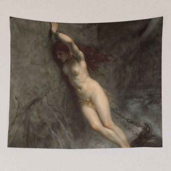 Item preview, Gothic Chained Goddess On Ocean Cliff Painting designed and sold by DarkHolyQueen.