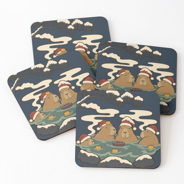 Item preview, Capybara Christmas Onsen — Funny Japanese Christmas | Ukiyo-e Woodblock designed and sold by Planthem.