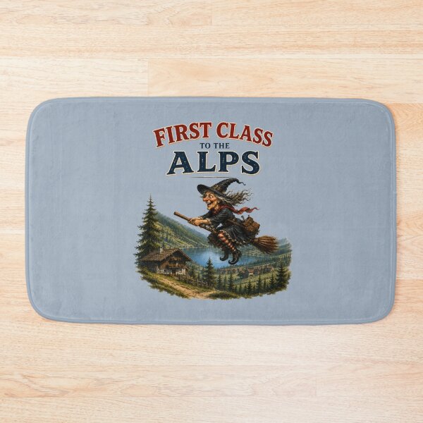 Item preview, First Class to the Alps – Funny Flying Witch Alpine Adventure designed and sold by Alpine-Ink.