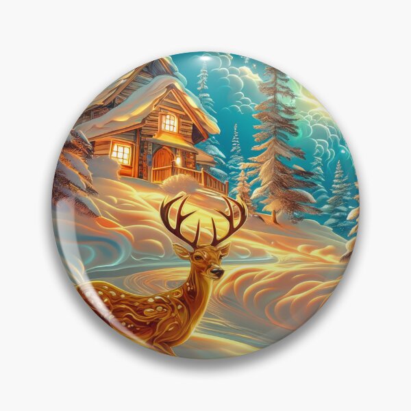 Item preview, Deer Beneath the Northern Lights – Snowy Mountains, Cottages at Sunset | Fantasy Winter Scenery designed and sold by MargaretWiktor.