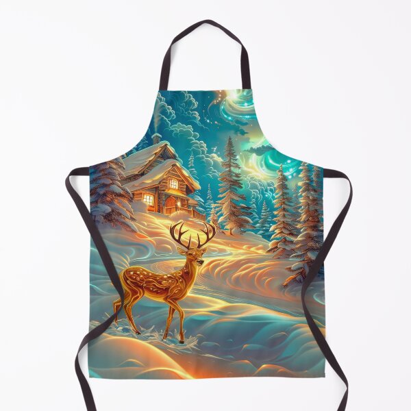 Item preview, Deer Beneath the Northern Lights – Snowy Mountains, Cottages at Sunset | Fantasy Winter Scenery designed and sold by MargaretWiktor.