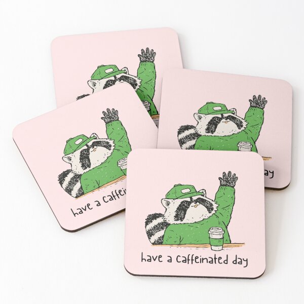 Item preview, Have A Caffeinated Day Waving Barista Raccoon | Funny Coffee Art designed and sold by kuwagatamushi.
