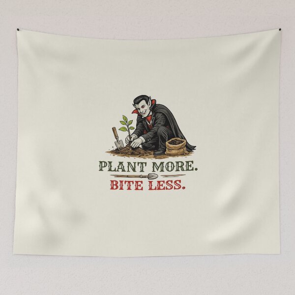 Item preview, Plant More. Bite Less. – Funny Eco Vampire Planting Tree Vintage T-Shirt designed and sold by Alpine-Ink.
