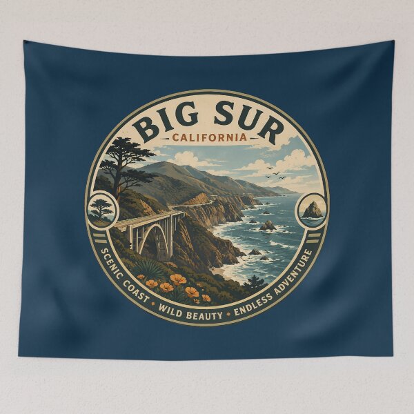 Item preview, Big Sur California Illustration Travel Art Badge designed and sold by KrisSidDesigns.