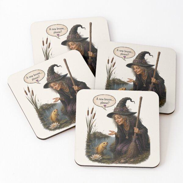 Item preview, A New Broom Please Funny Witch and Goldfish Vintage Fantasy Design designed and sold by Alpine-Ink.