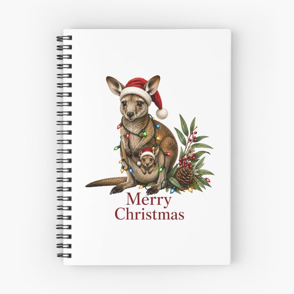 Item preview, Kangaroo Christmas with Baby – Merry Christmas Kangaroo & Joey in Santa Hats designed and sold by SVALANART.