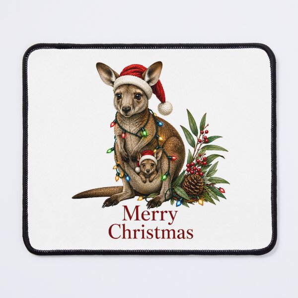 Item preview, Kangaroo Christmas with Baby – Merry Christmas Kangaroo & Joey in Santa Hats designed and sold by SVALANART.
