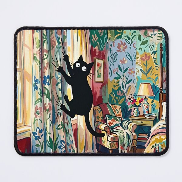 Item preview, Naughty Black Cat Climbing Silk Curtain Matisse Style Wall Art designed and sold by DuckOddity.