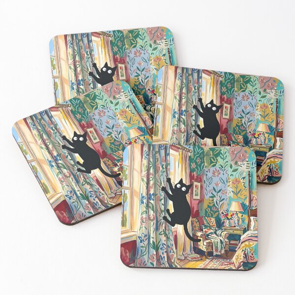 Item preview, Naughty Black Cat Climbing Silk Curtain Matisse Style Wall Art designed and sold by DuckOddity.