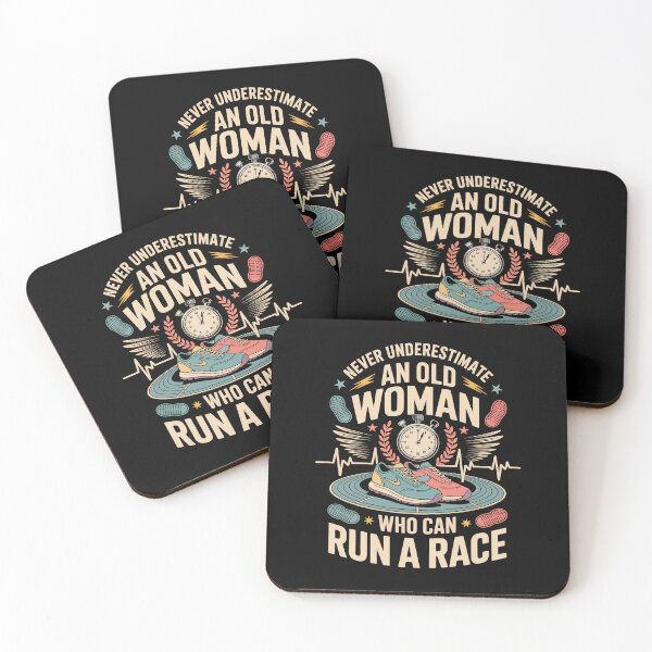 Item preview, NEVER UNDERESTIMATE AN OLD WOMAN WHO CAN RUN A RACE designed and sold by jkrphoto.