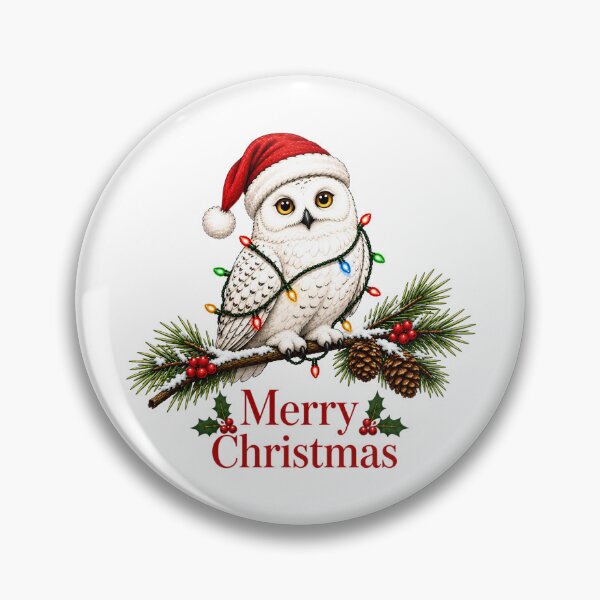 Item preview, Snowy Owl Christmas – Merry Christmas Owl with Santa Hat & Christmas Lights designed and sold by SVALANART.