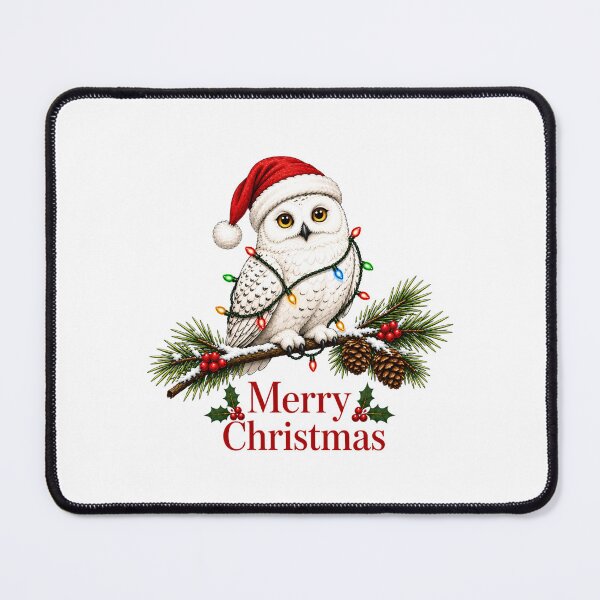 Item preview, Snowy Owl Christmas – Merry Christmas Owl with Santa Hat & Christmas Lights designed and sold by SVALANART.