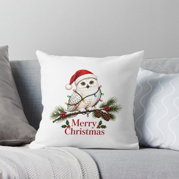 Item preview, Snowy Owl Christmas – Merry Christmas Owl with Santa Hat & Christmas Lights designed and sold by SVALANART.