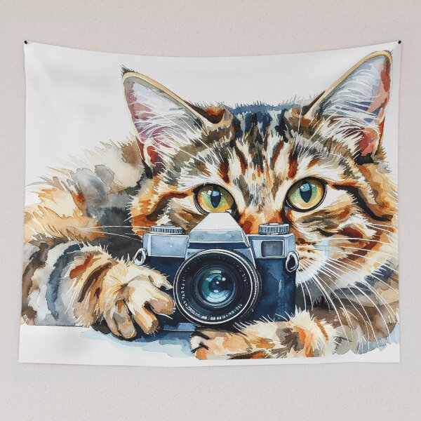 Item preview, Curious Tabby Cat Holding Vintage Camera designed and sold by BetweenForms.