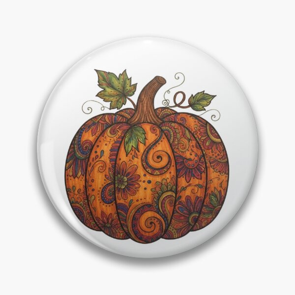 Item preview, Halloween Pumpkin Line Art with Vibrant Boho Floral Patterns designed and sold by BS Creations.