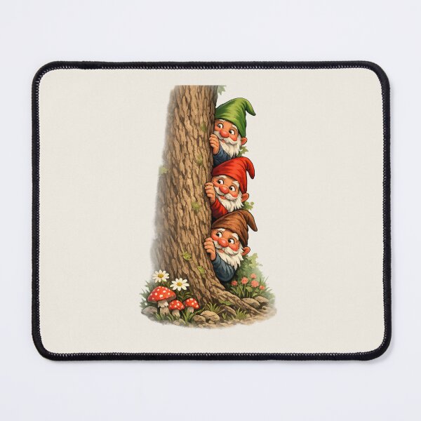 Item preview, Three Curious Garden Gnomes Peeking Behind a Tree | Funny Fantasy Woodland Art designed and sold by Alpine-Ink.