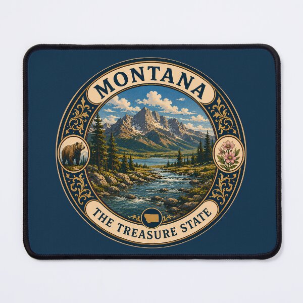 Item preview, Montana Landscape Illustration Travel Art Badge designed and sold by KrisSidDesigns.