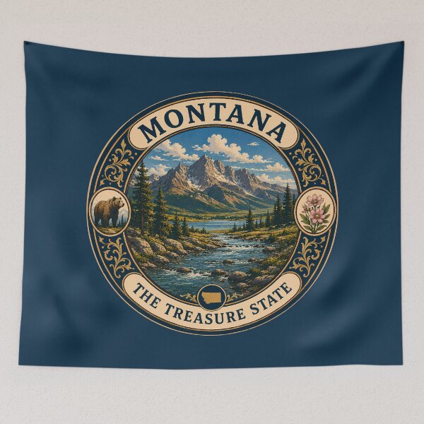 Item preview, Montana Landscape Illustration Travel Art Badge designed and sold by KrisSidDesigns.