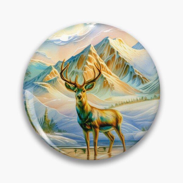 Item preview,  Deer Beneath the Northern Lights Watercolor Art – Snowy Mountain Winter Forest designed and sold by MargaretWiktor.