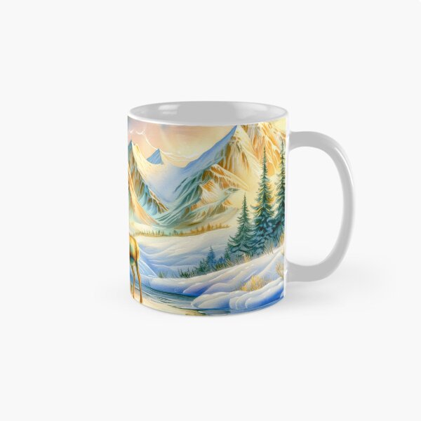 Item preview,  Deer Beneath the Northern Lights Watercolor Art – Snowy Mountain Winter Forest designed and sold by MargaretWiktor.