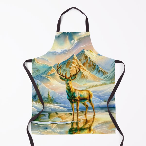 Item preview, Deer Beneath the Northern Lights Watercolor Art – Snowy Mountain Winter Forest designed and sold by MargaretWiktor.
