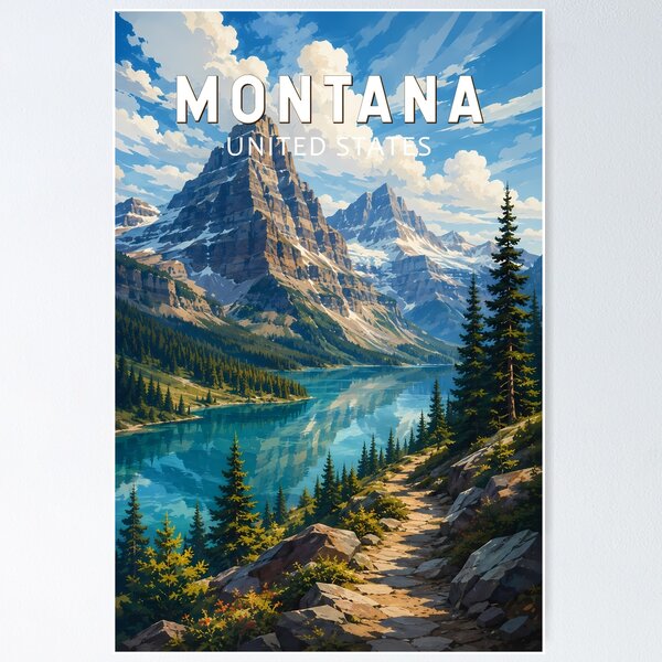 Item preview, Montana Illustration Travel Art Vintage designed and sold by KrisSidDesigns.