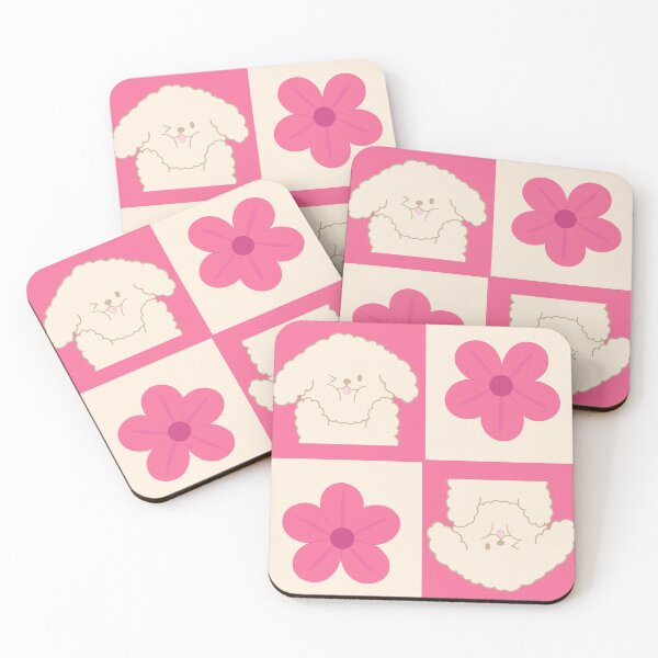 Item preview, Kawaii Dog with Pink Flower Checkerboard designed and sold by Lunelle.studio.