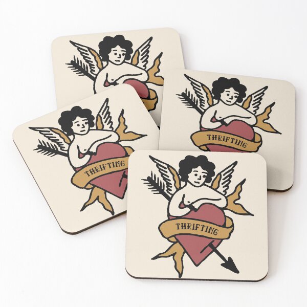 Item preview, I Love Thrifting Cherub Heart Tattoo Illustration – Vintage Thrift Shopper Design designed and sold by cheekylorns.