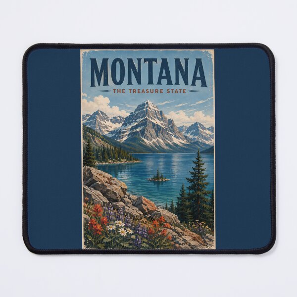 Item preview, Montana Mountains Illustration Travel Art Vintage designed and sold by KrisSidDesigns.