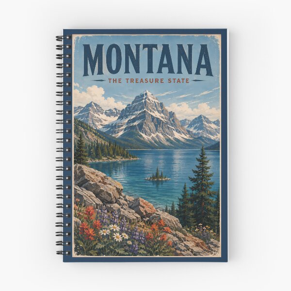 Item preview, Montana Mountains Illustration Travel Art Vintage designed and sold by KrisSidDesigns.