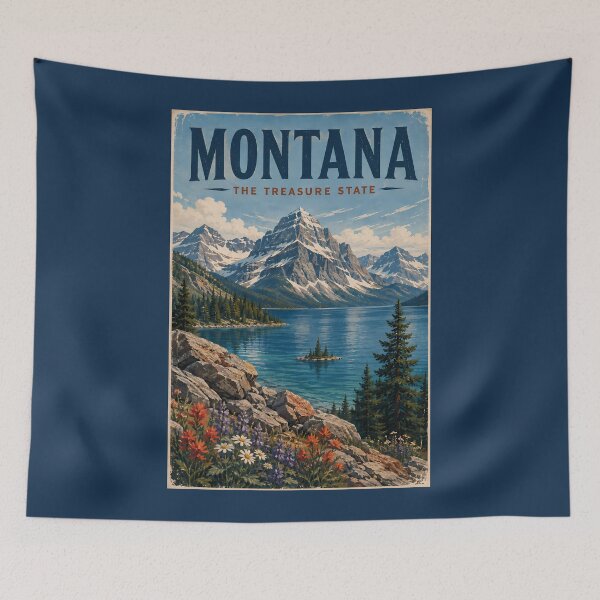Item preview, Montana Mountains Illustration Travel Art Vintage designed and sold by KrisSidDesigns.