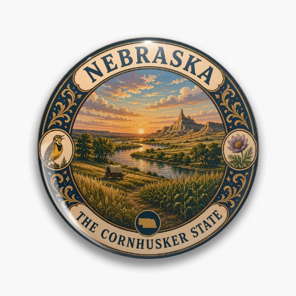 Item preview, Nebraska Landscape Illustration Travel Art Badge designed and sold by KrisSidDesigns.