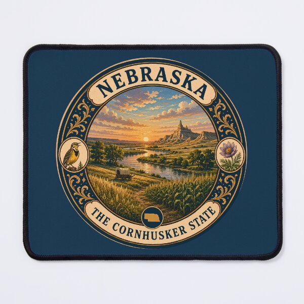 Item preview, Nebraska Landscape Illustration Travel Art Badge designed and sold by KrisSidDesigns.