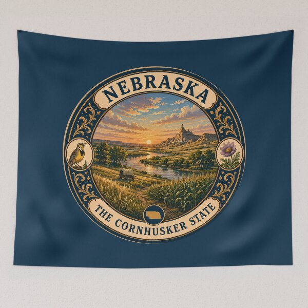 Item preview, Nebraska Landscape Illustration Travel Art Badge designed and sold by KrisSidDesigns.