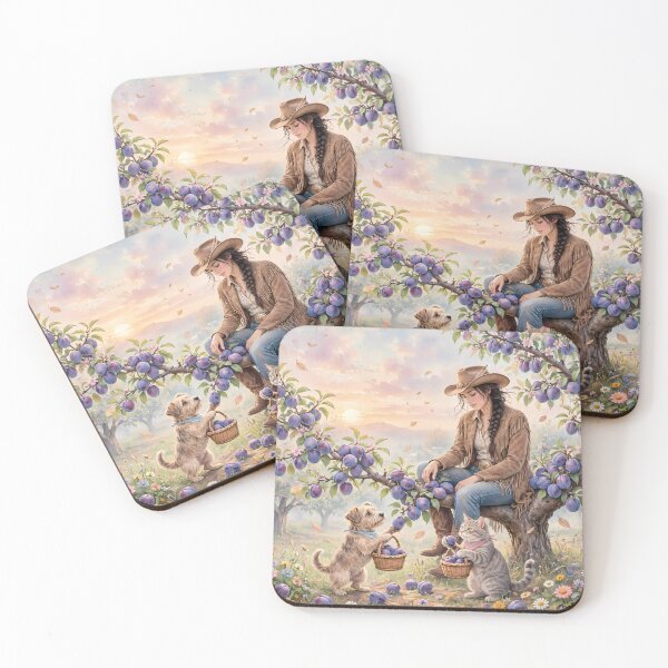 Item preview, Cowgirl with Dog and Cat in Orchard designed and sold by m-y-A-I-A-R-T-.