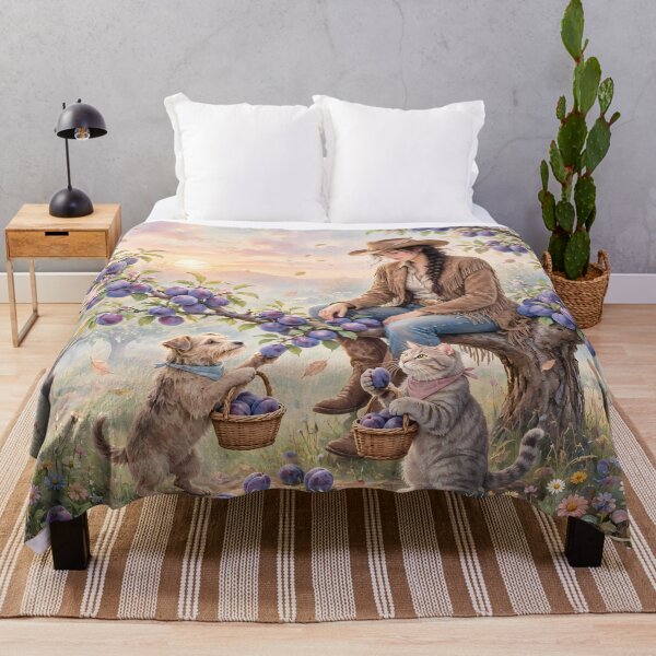 Item preview, Cowgirl with Dog and Cat in Orchard designed and sold by m-y-A-I-A-R-T-.